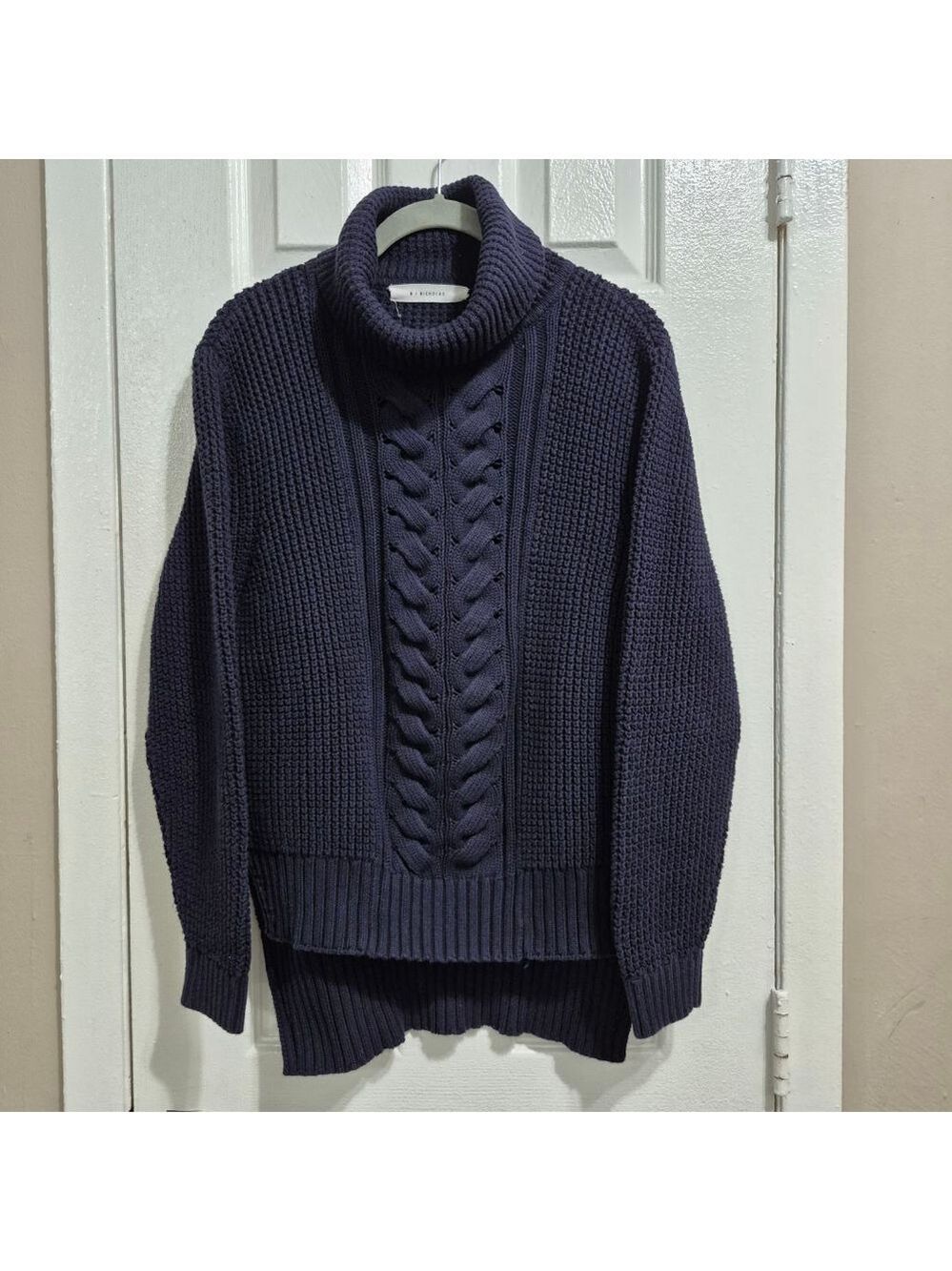 Women's N / NICHOLAS Navy Cable Knit Turtleneck Sweater Size 8
